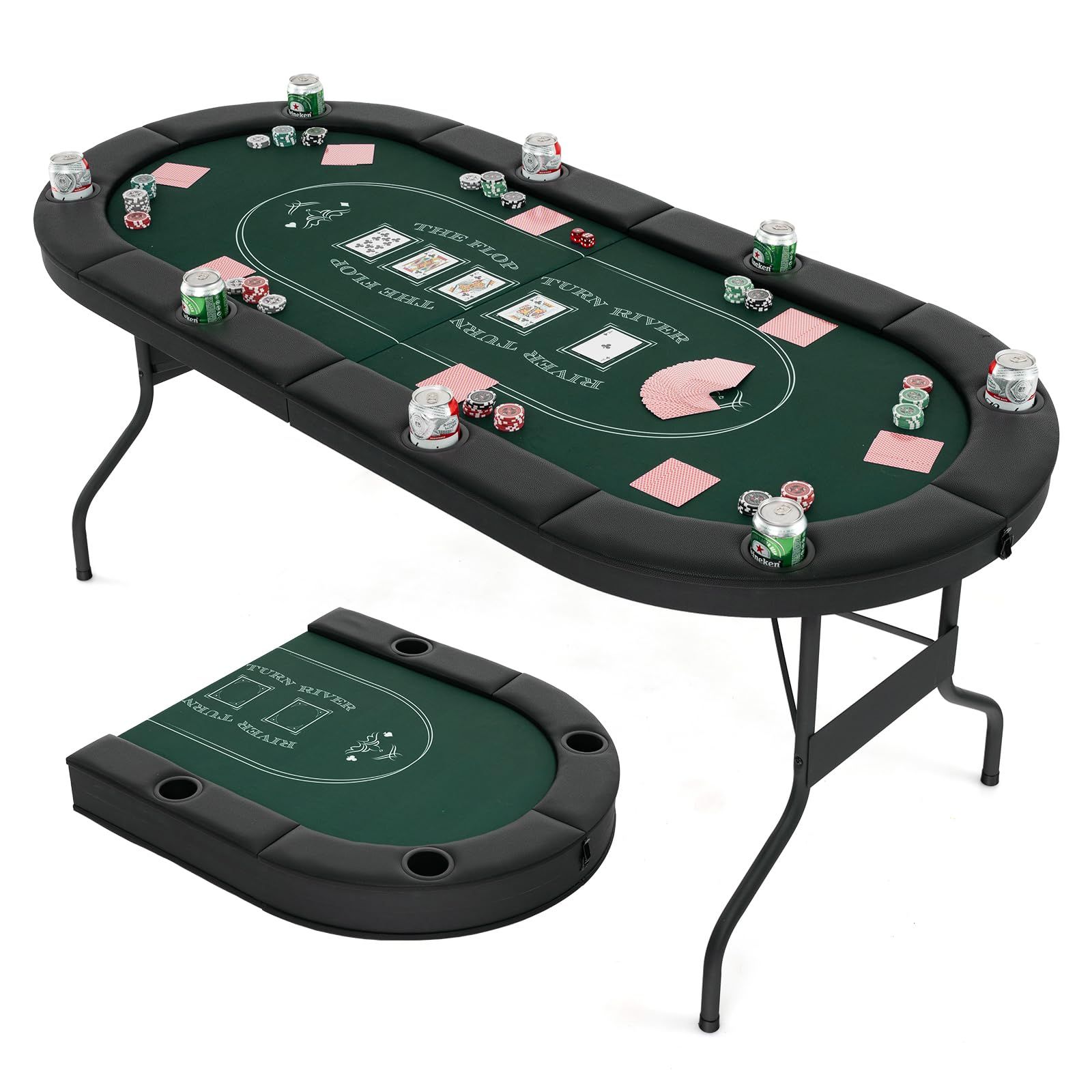 Table de poker grand format 8 joueurs repliable avec rail rembourré